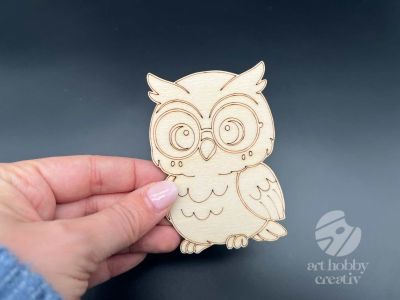 Figurina din lemn de pictat bufnita, 9cm - forma decorativa DIY