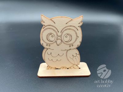 Figurina din lemn de pictat bufnita, 9cm - forma decorativa DIY