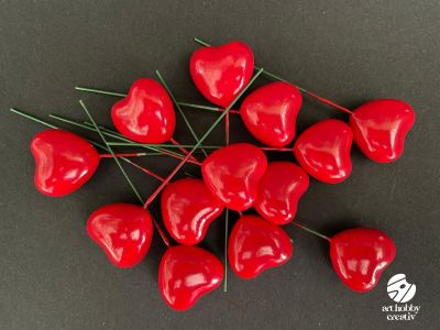 Inimioara Decorativa pe Tija – Rosu Lucios, 2.5 x 9 cm
