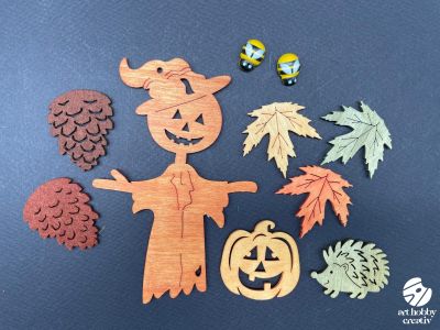 Set Figurine din Lemn de Toamna si Halloween