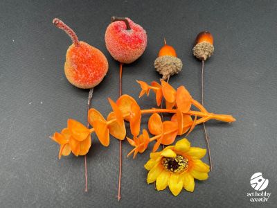 Set Accesorii Decorative de Toamna – Fructe Brumate, Eucalipt și Floarea-Soarelui