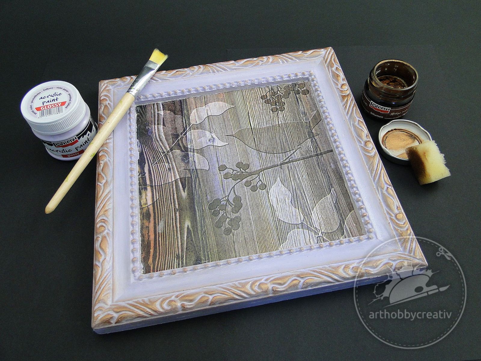 Tablou de iarna cu decoupage si pasta de perle