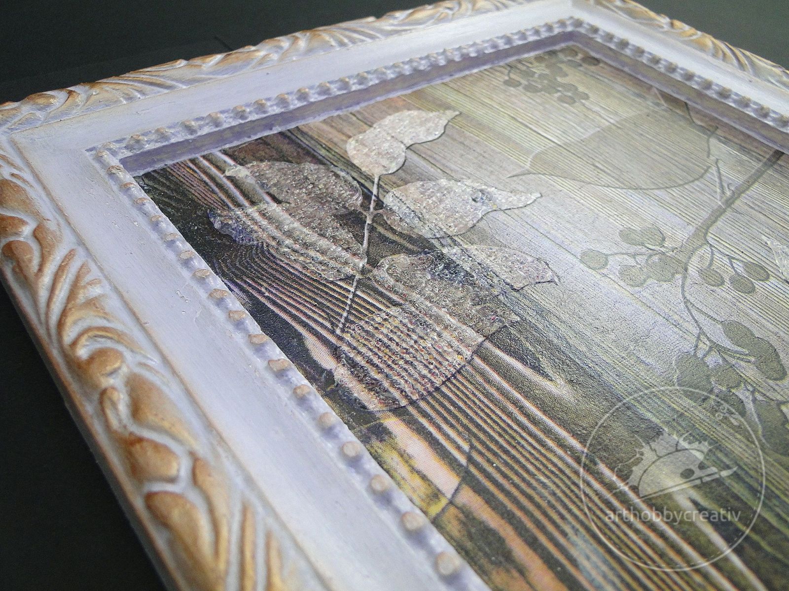 Tablou de iarna cu decoupage si pasta de perle