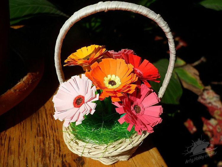 Creații Quilling de Primăvară - coșuleț cu flori