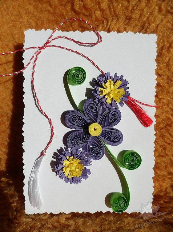 Creații Quilling de Primăvară - felicitări cu flori mov