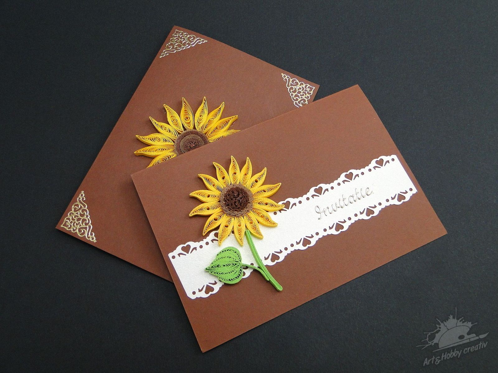Felicitari quilling cu floarea soarelui